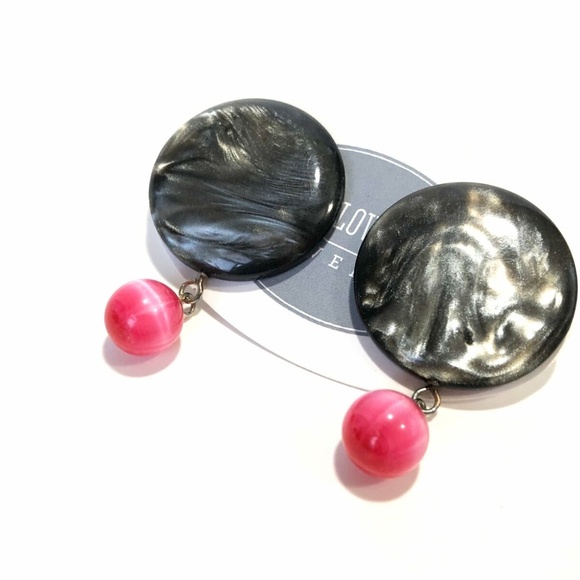 Disc Vintage Lucite Statement Earrings - Picture 1 of 8